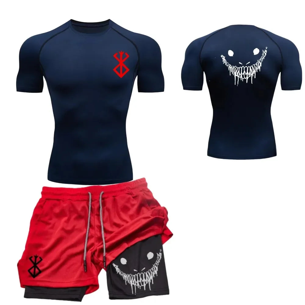 Ensemble de fitness décontracté à la mode pour hommes, vêtements de sport à séchage rapide, shorts + chemise, ensemble 2 pièces, course à pied, entraînement, été