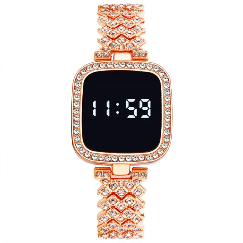 Montre numérique biscuits de luxe pour femme, écran tactile simple, montre LED, bracelet en acier, or rose, montre pour femme, mode