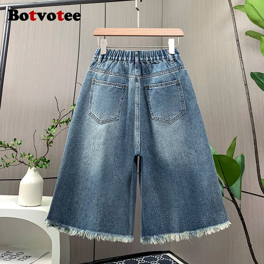 Botvotee gland Repped Vintage été Denim jean court pour femmes taille haute jambe large M-3XL bleu Shorts Streetwear jean