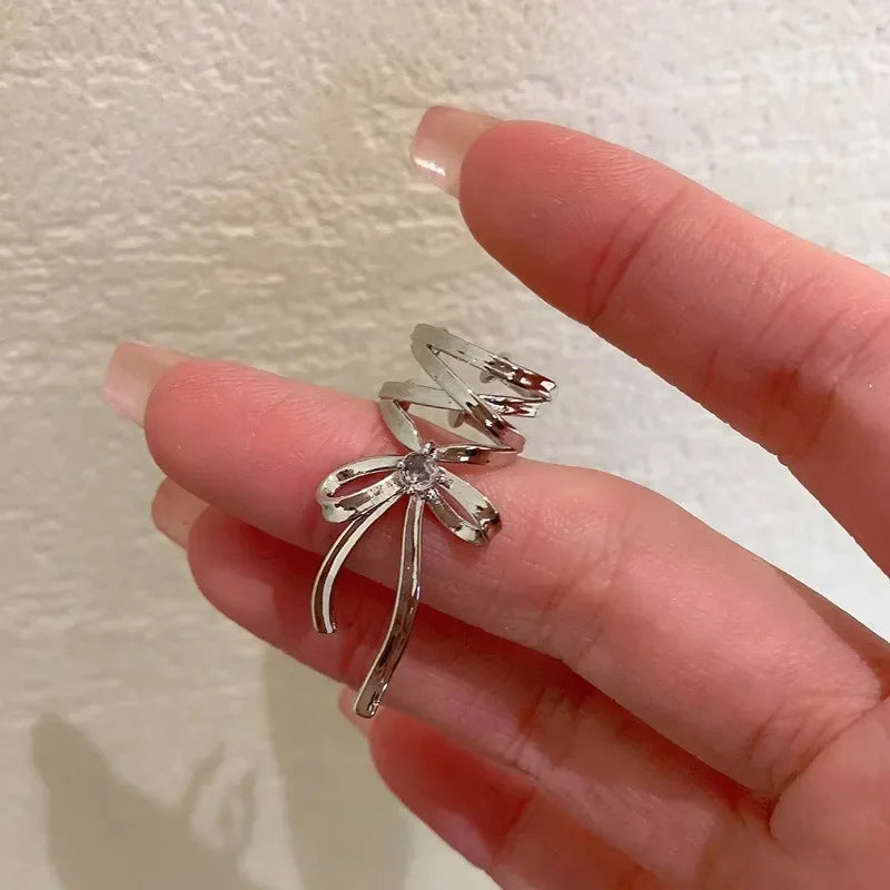 Filles nouveau ruban esthétique oreille Clips Style ruban nœud papillon mode coréenne Kpop boucle d'oreille bijoux