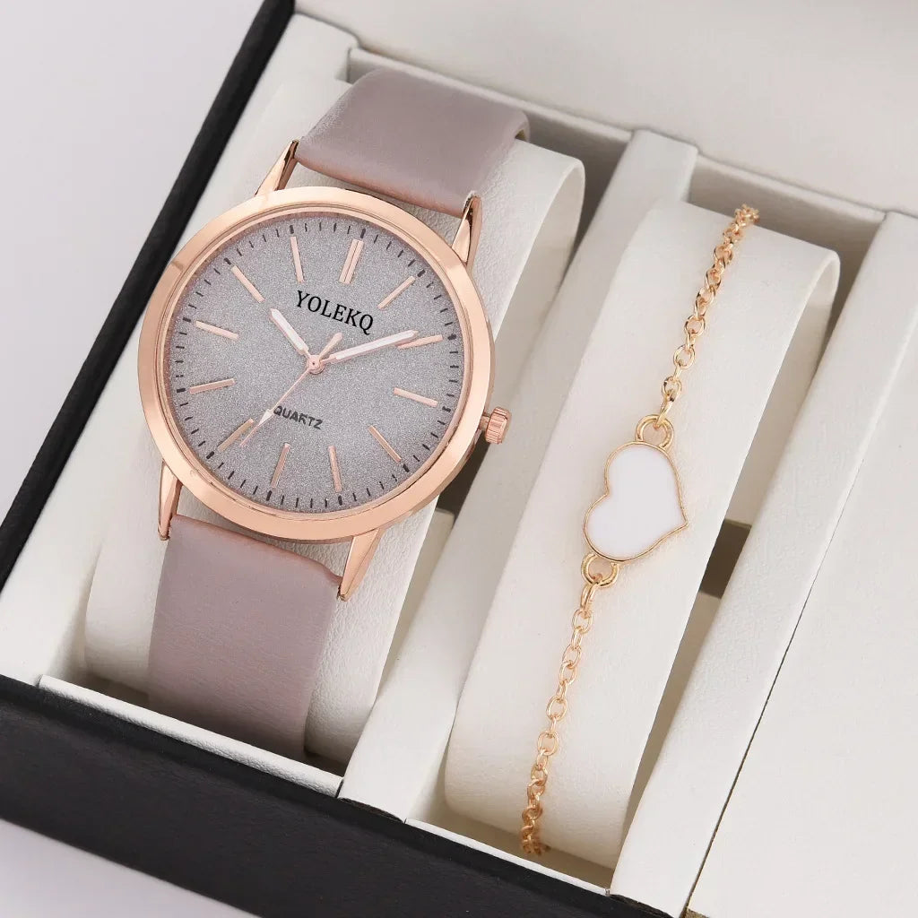 2 pièces ensemble femmes montres mode décontracté dames montres à Quartz bracelet en cuir montre femmes (sans boîte)
