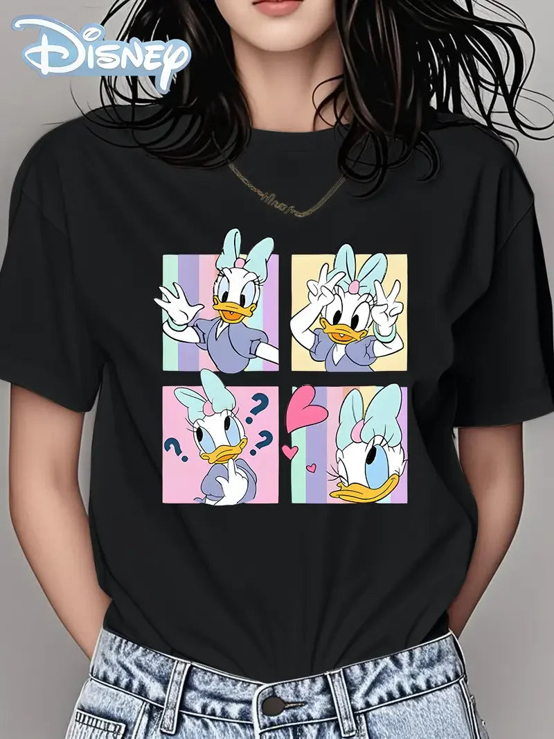 Femmes Daisy Duck T-shirt Filles Couple Unisexe Coton T-shirt Décontracté Col Rond Hauts Décontracté À La Mode Surdimensionné Manches Courtes Vêtements
