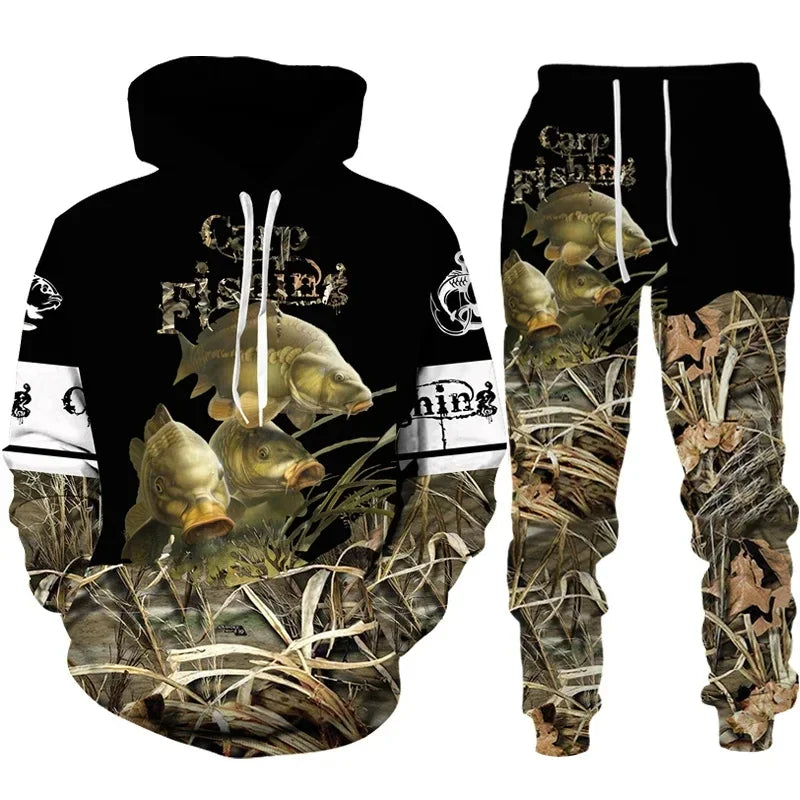 Solomon-Ensemble de sweat à capuche à manches longues pour hommes, impression de poisson 3D, mode de pêche décontractée, pull sportif en plein air, surdimensionné, haute qualité