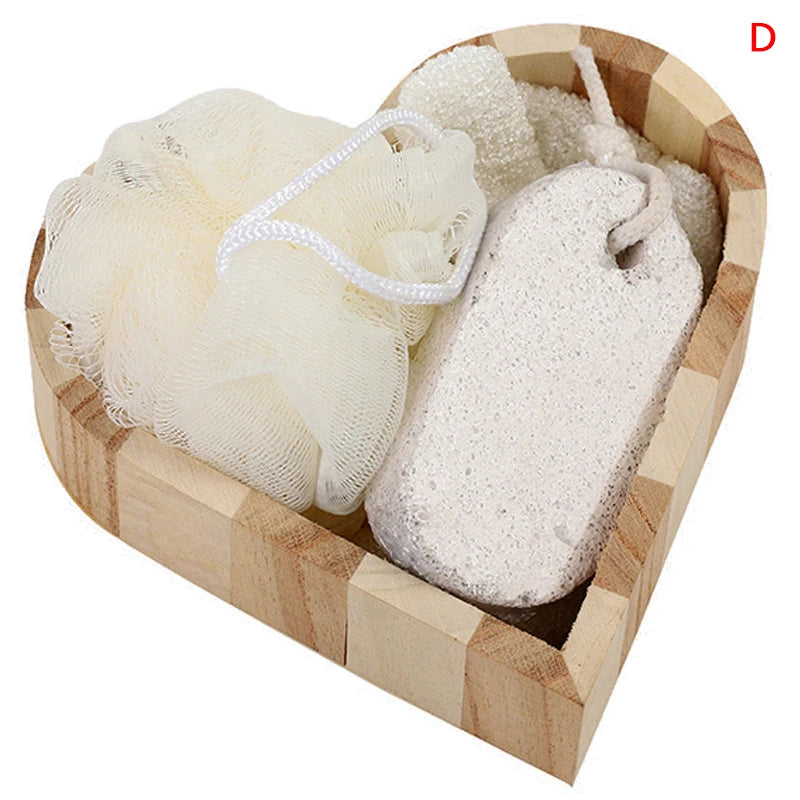 1 ensemble de coffret cadeau Spa en forme de cœur, Kit de nettoyage de la peau, cadeau de Spa pour femmes, Kit de fleurs de bain en Sisal, gants de gommage du dos, masseur
