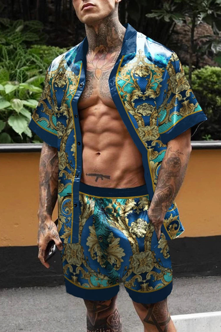 Ensemble hawaïen chaud hommes impression ensemble à manches courtes été décontracté chemise florale plage deux pièces costume bouton nouvelle mode hommes ensembles 