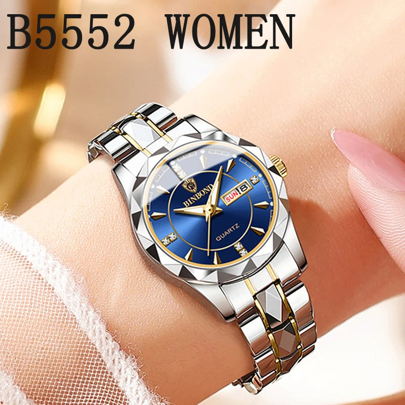 BINBOND montres en acier inoxydable montre à Quartz étanche lumineux Date