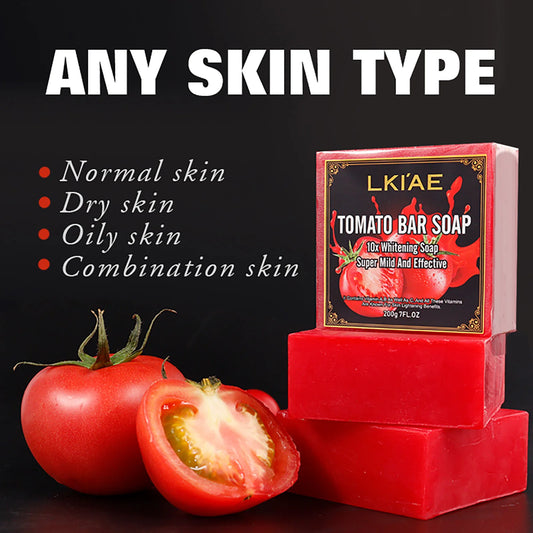 AILKE Barre de savon au tomate biologique, éclaircissante pour la peau, nettoie en profondeur, exfolie, élimine les taches foncées, hydratante, pour le visage et le corps