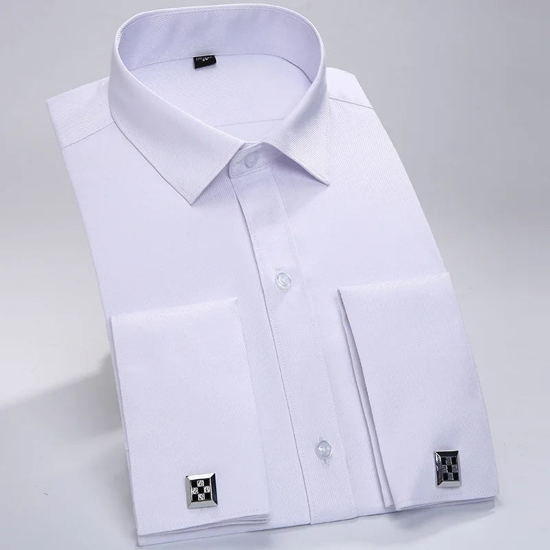 Chemise de Smoking à Manches sulfpour Homme, Tenue Décontractée, Coupe Cintrée, Couleur Unie, Document Français, Qualité