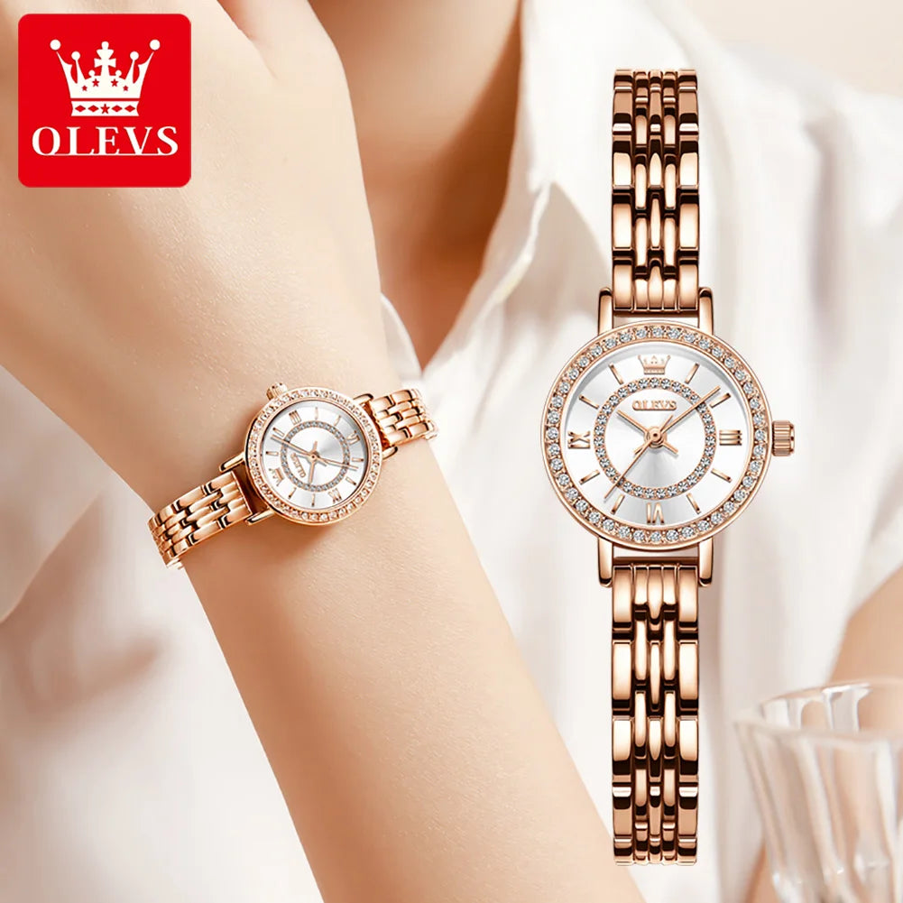 OLEVS-Montre en diamant pour femme, or rose, acier inoxydable, étanche, montre-bracelet élégante pour femme, quartz original, 5508