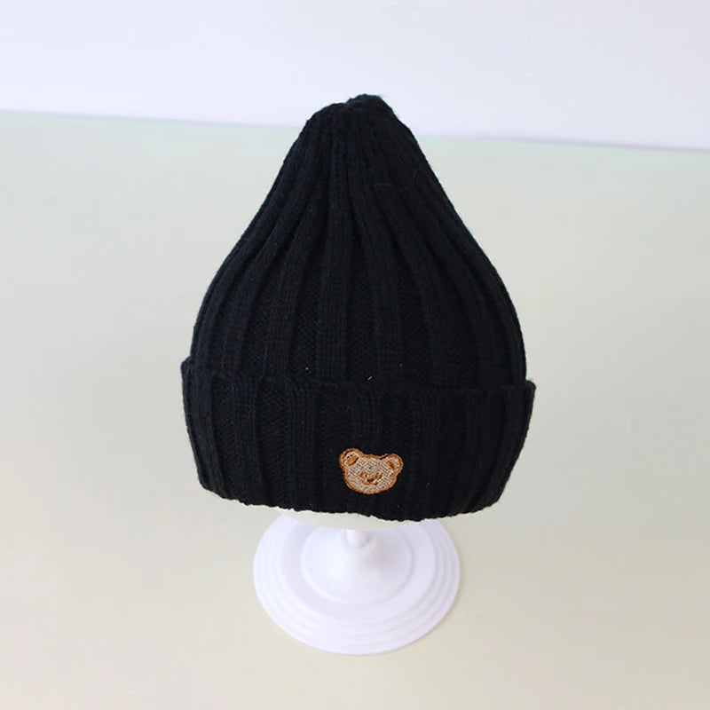 Chapeau de bébé brodé d'ours de dessin animé coréen, doux et chaud pour enfants garçons et filles, Bonnet d'hiver tricoté pour enfants