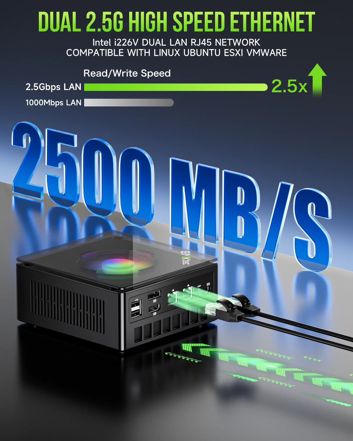 GMKtec-Mini PC Gaming Nucbox K11 AMD Ryzen 9 8945HS, OCuLink 2 x USB 4 2 x DDR5 2 x PCIe 2x2.5G LAN, Ordinateur de bureau RVB, Windows 11, WiFi 6