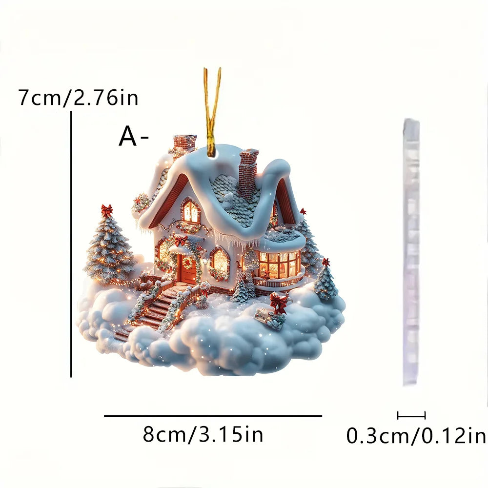 Ornements de Noël en acrylique pour la décoration de la maison, château de neige, maison, cadeau de nouvel an
