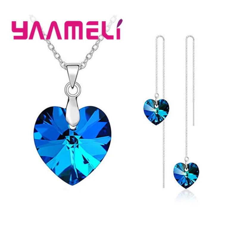 Ensemble de bijoux en forme de coeur d'amour pour femmes, argent regardé 925, patients, mariage, mode, cristal, Pmotpresidence, colliers, boucles d'oreilles