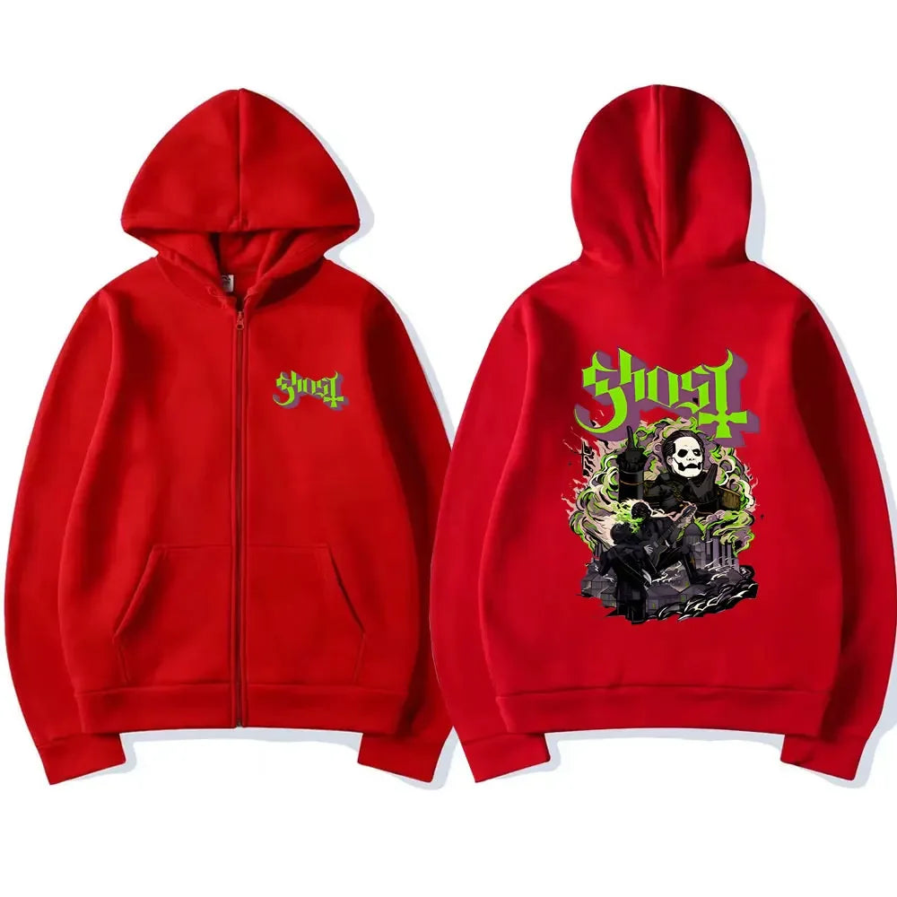 Mesurost Band Zipper Hoodie pour hommes, Hip Hop Respzed Fashion, Cartoon Anime Graphic Print, Zip Up Hoodies, Rock Gothic, PVD