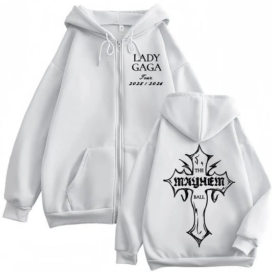 Lady Gaga The Mayhem Ball Tour 2025 sweat à capuche avec fermeture éclair hommes femmes haute qualité mode sweat à capuche décontracté ample polaire pulls