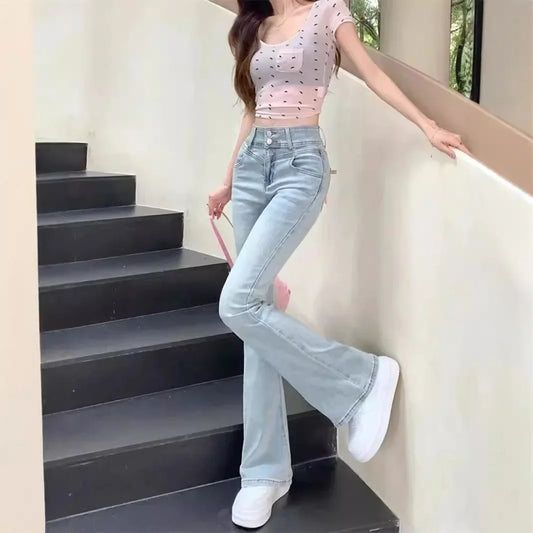 Jean rétro taille haute pour femmes, coupe Bootcut, avec nœud papillon, mode automne, pantalon Long de serrage, levage des fesses