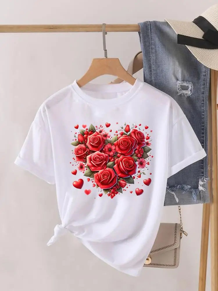 Tendance fleur Style mignon à manches courtes femmes imprimer femme chemise mode vêtements graphiques T-shirts vêtements dame t-shirt décontracté