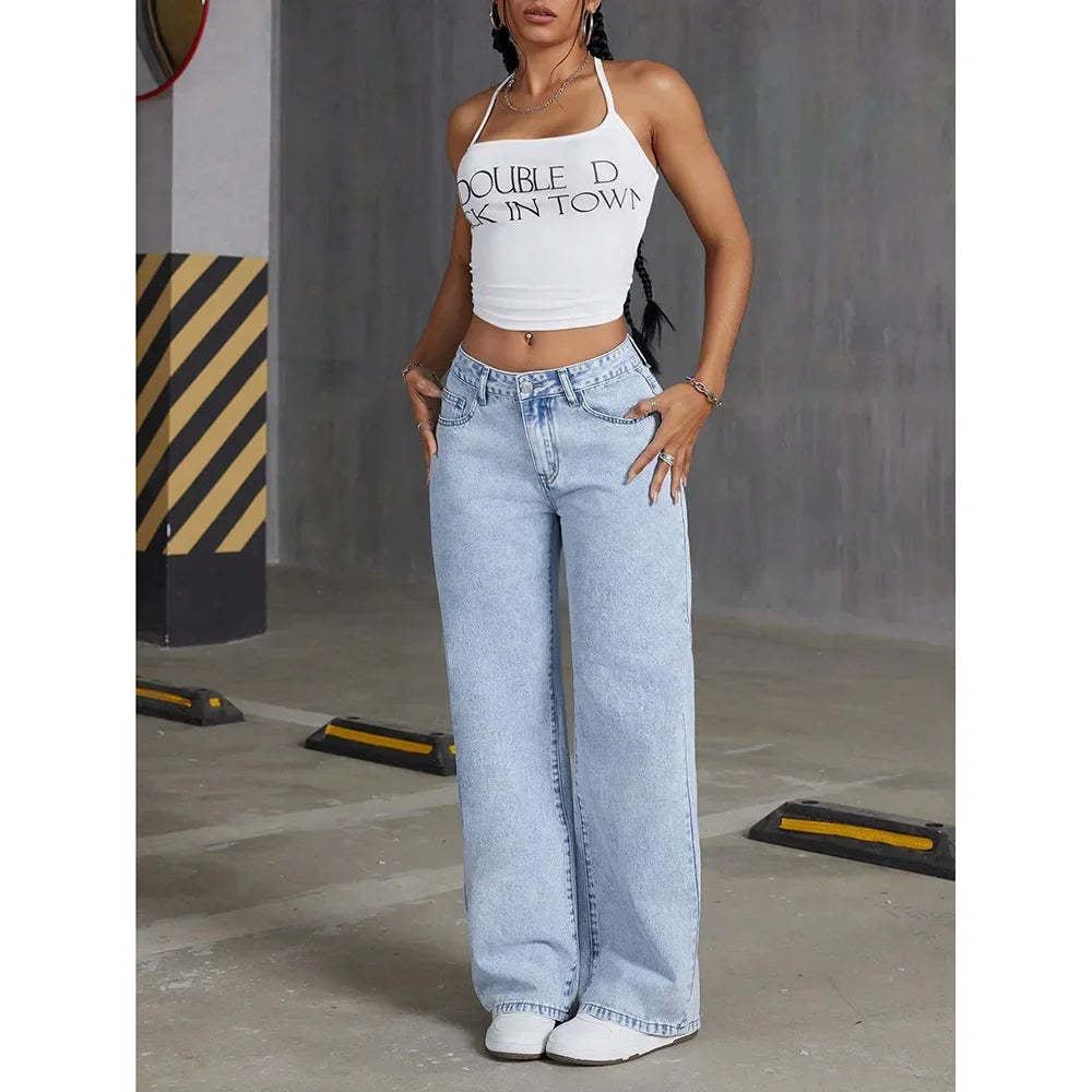 Jean droit ample taille haute, jambes larges, vêtements pour femmes, pantalon en Denim drapé, pantalon Long à la mode, Style rétro