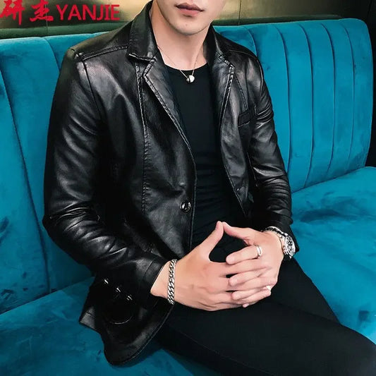 Blouson en Cuir Fin pour Homme, Coupe Slim, Beau Vintage, Vêtements Décontractés, Originaux, Printemps Automne