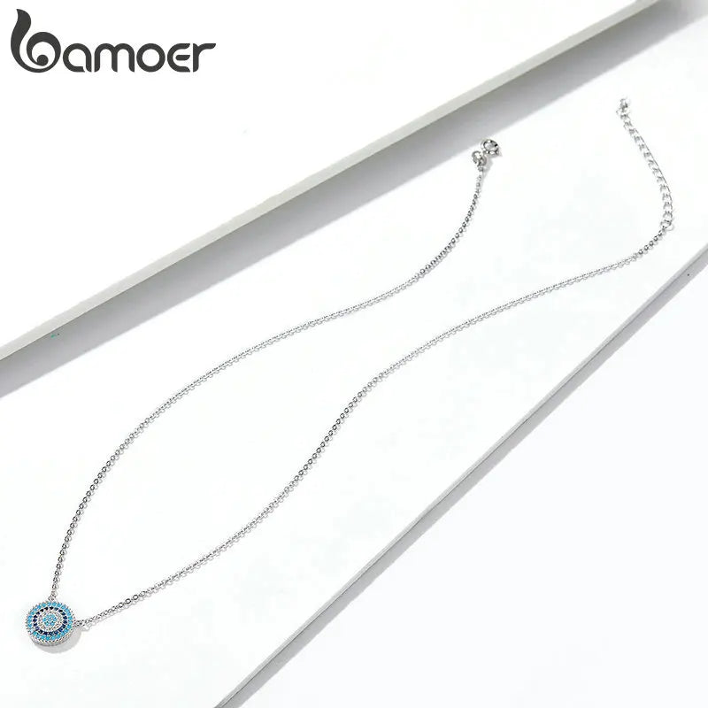 BAMOER-Collier mauvais œil bleu en argent regardé 925 authentique pour femme, pendentif porte-bonheur, colliers de la présidence, bijoux fantaisie, SCN099