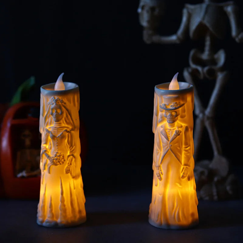 Lumières de crâne d’Halloween, bougies lumineuses LED, décorations effrayantes, accessoires décoratifs, mariée et marié fantômes, ornements de lampe de couple