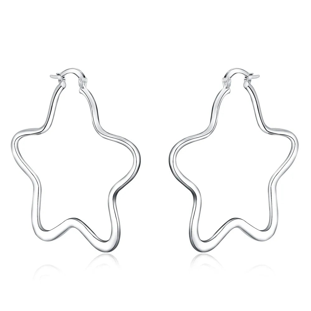 Boucles d'oreilles créoles géométriques simples en argent regardé 925 pour femmes, boucles d'oreilles cercle losange, bijoux de déclaration de mariage, mode
