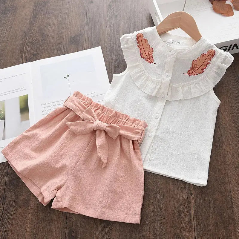 Ensemble de vêtements d'été pour filles, t-shirt à manches courtes + pantalon, 2 pièces