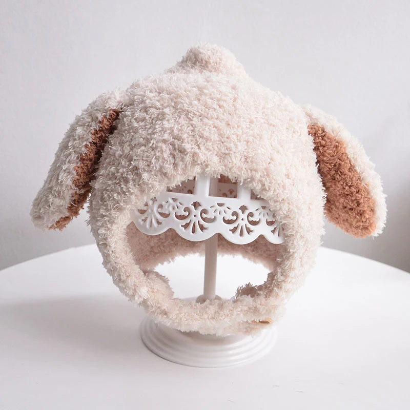 Chapeau en peluche avec oreilles de lapin pour bébé, bonnet pour bébé, bonnet à oreillettes, dessin animé coréen, chaud, mignon, garçon, fille, enfants, automne, hiver