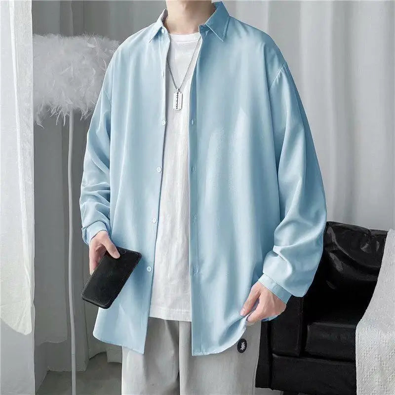 Chemise décontractée de style Hong Kong pour hommes, haut minimaliste, col rabattable, document solide, léger, printemps, été, 2024