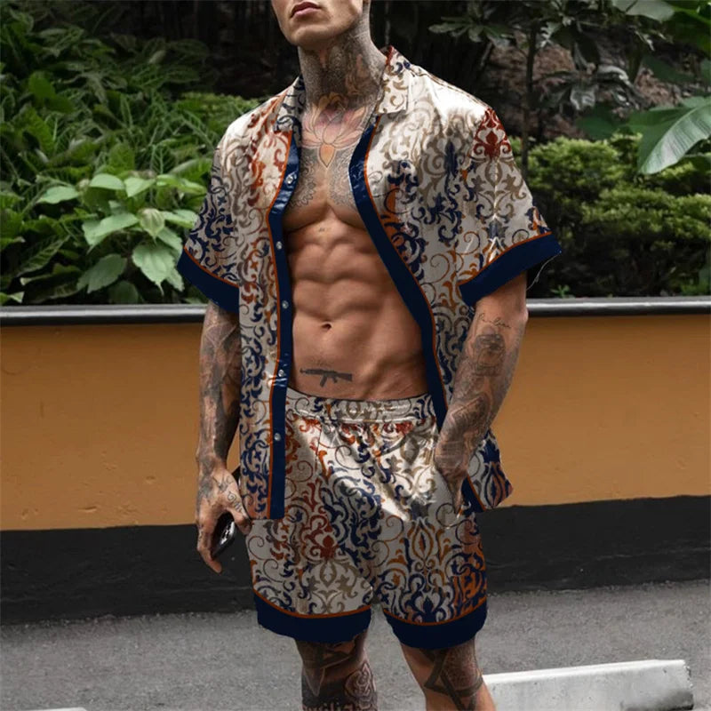 Ensemble hawaïen chaud hommes impression ensemble à manches courtes été décontracté chemise florale plage deux pièces costume bouton nouvelle mode hommes ensembles 