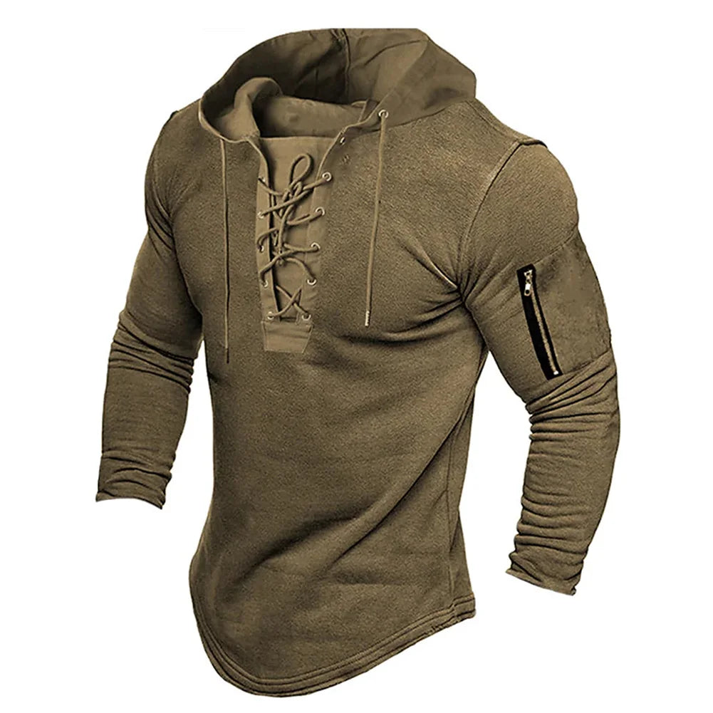 Sweat-Shirt à Lacets pour Homme, Pull Solide, Fermeture Éclair, Confortable, Décontracté, Vacances, dehors, observateur