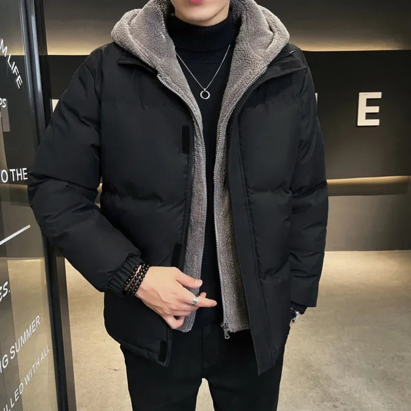 Parka à capuche doublée de sourire pour hommes, manteau de rembourrage long, veste chaude d'extérieur, vêtements de neige, mode d'hiver, nouveau, 2024