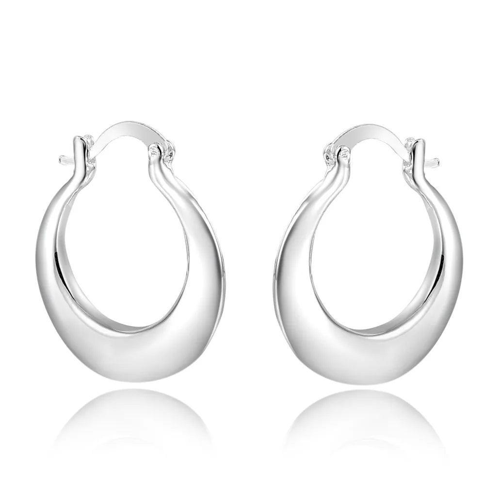Boucles d'oreilles créoles géométriques simples en argent regardé 925 pour femmes, boucles d'oreilles cercle losange, bijoux de déclaration de mariage, mode