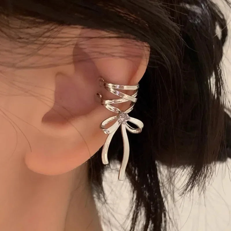 Filles nouveau ruban esthétique oreille Clips Style ruban nœud papillon mode coréenne Kpop boucle d'oreille bijoux