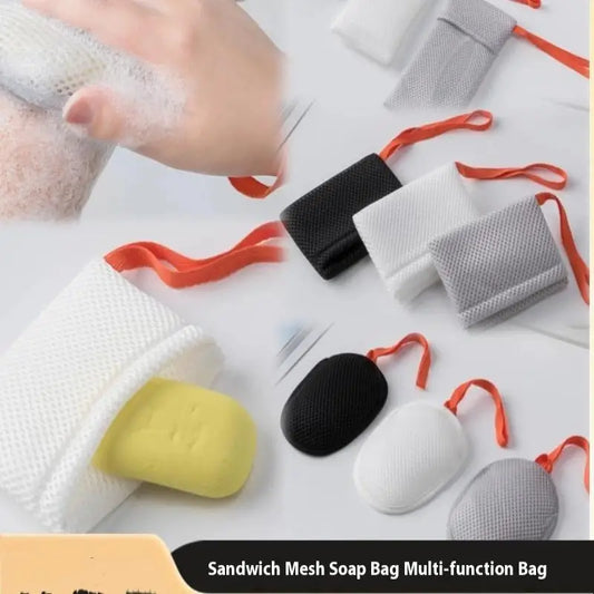 Filet moussant nettoyant pour le bain, 1 pièce, sac à savon carré ou ovale Double face, éponges exfoliantes pour le corps, maille de salle de bain, poche pour savon