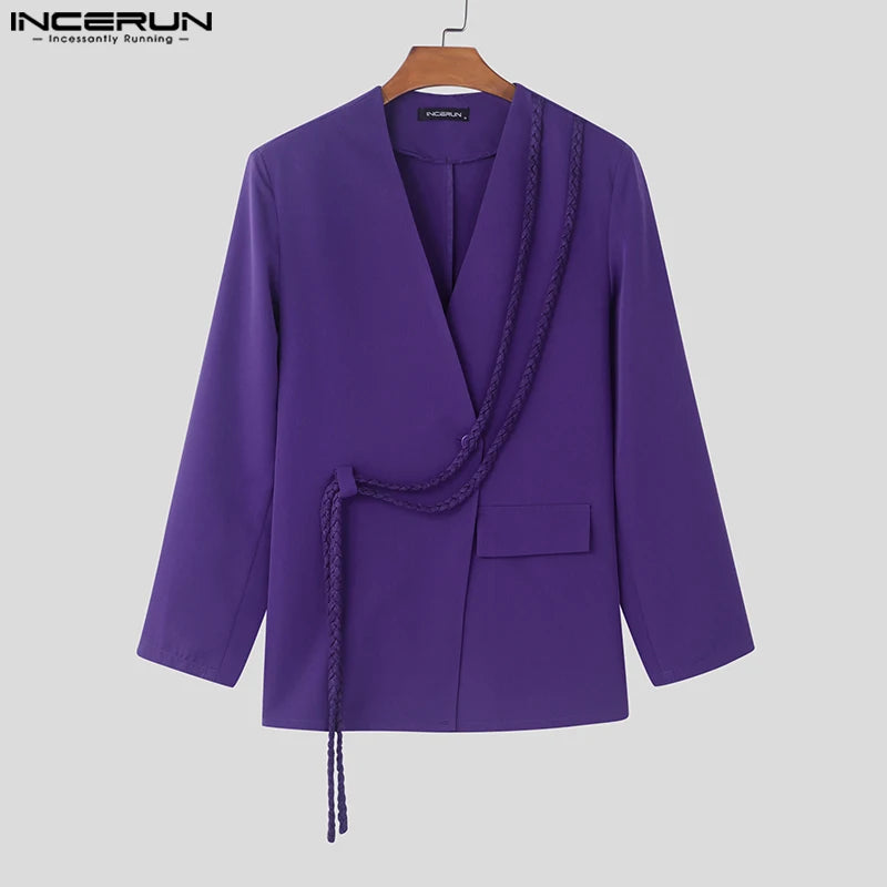 INCERUN hommes décontracté à manches longues Blazer 2025 beaux costumes de couleur unie élégant gland Streetwear mâle mince manteaux