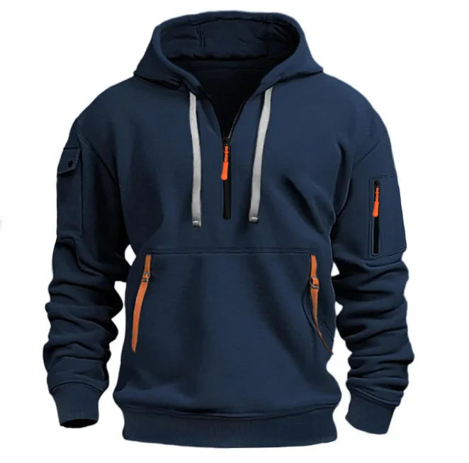Sweats à capuche zippés multi-poches pour hommes, sweat-shirt de sport, streetwear décontracté, pull Harajuku, manches longues, monochromatique, automne, hiver