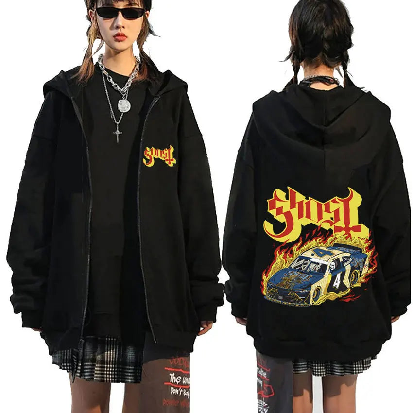 Mesurost Band Zipper Hoodie pour hommes, Hip Hop Respzed Fashion, Cartoon Anime Graphic Print, Zip Up Hoodies, Rock Gothic, PVD