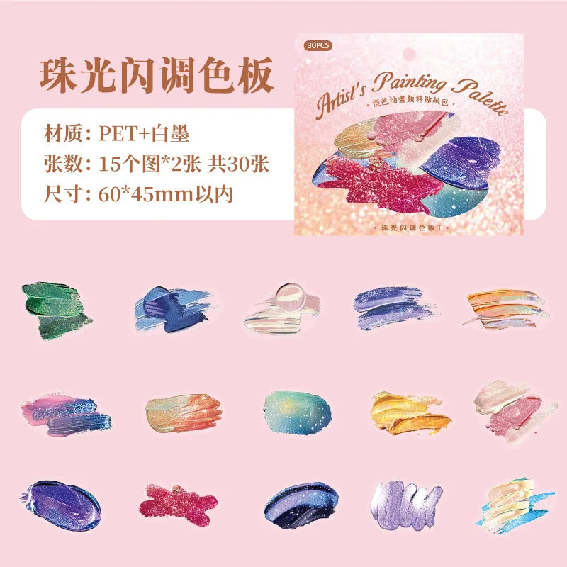 Mr. Paper, 30 pièces, paquet d'autocollants sur le thème de la Palette de couleurs de peinture à l'huile,