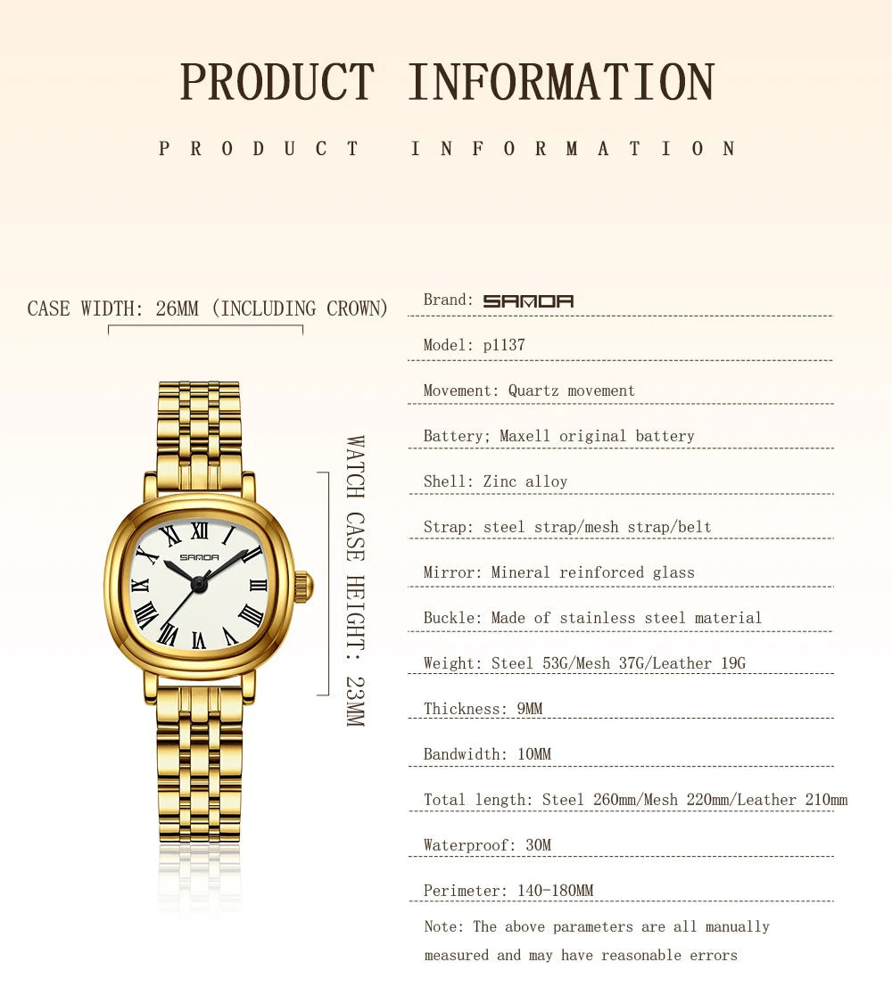 SANDA 1137 mode femmes Quartz élégant or Rose Simple romain bracelet en acier inoxydable