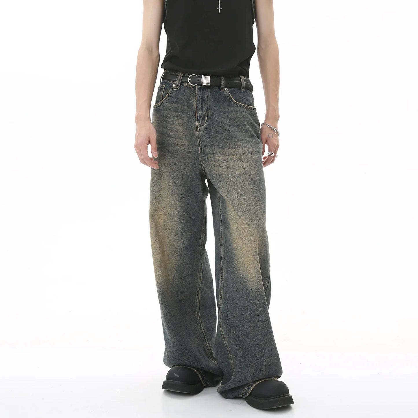 Nouveaux hommes Baggy jambe droite jambe large jean homme mode Vintage lavage pantalon Denim décontracté jeunesse marque populaire Streetwear pantalon