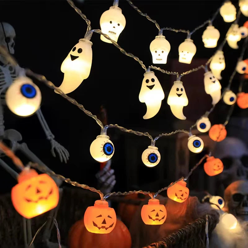 Guirxiété Lumineuse LED en Forme de Tête de Citrouille, Crâne, Globe Oculaire, Lanterne d'Inquiétude, Décoration d'Halloween
