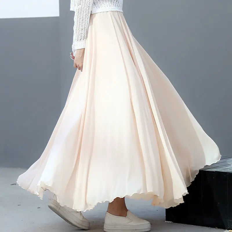 2025 printemps jupe 3 couches en mousseline de soie jupes longues pour femmes élégant décontracté taille haute Boho plage Maxi jupes Saias Femme 80/90/100 cm