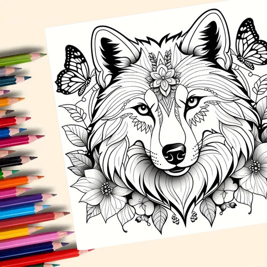 Livre de coloriage Wolf Pack pour adultes – 20 pages de loups de prairie détaillés, livre de coloriage de thérapie d'art thérapeutique