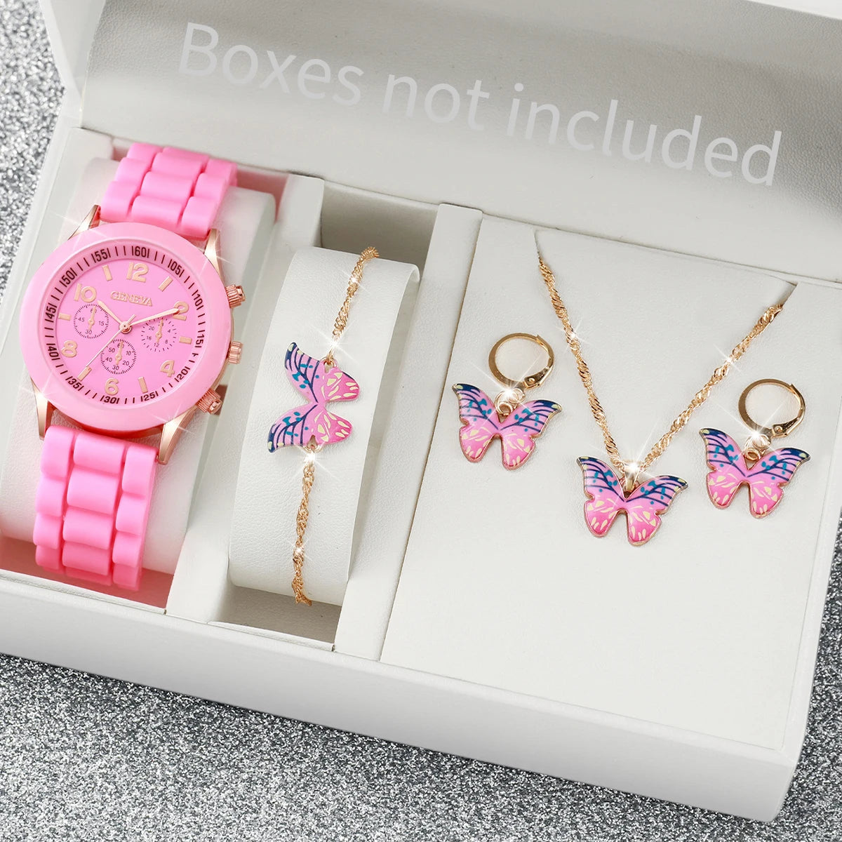 Ensemble de montres à quartz avec bracelet en silicone pour femme, sans boîte, 5 pièces, 6 pièces
