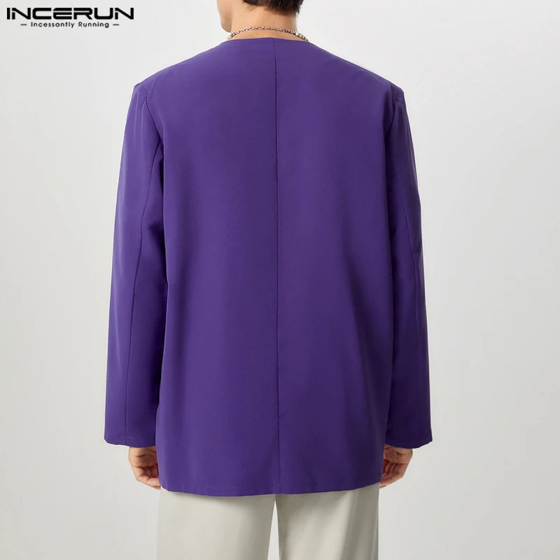 INCERUN hommes décontracté à manches longues Blazer 2025 beaux costumes de couleur unie élégant gland Streetwear mâle mince manteaux