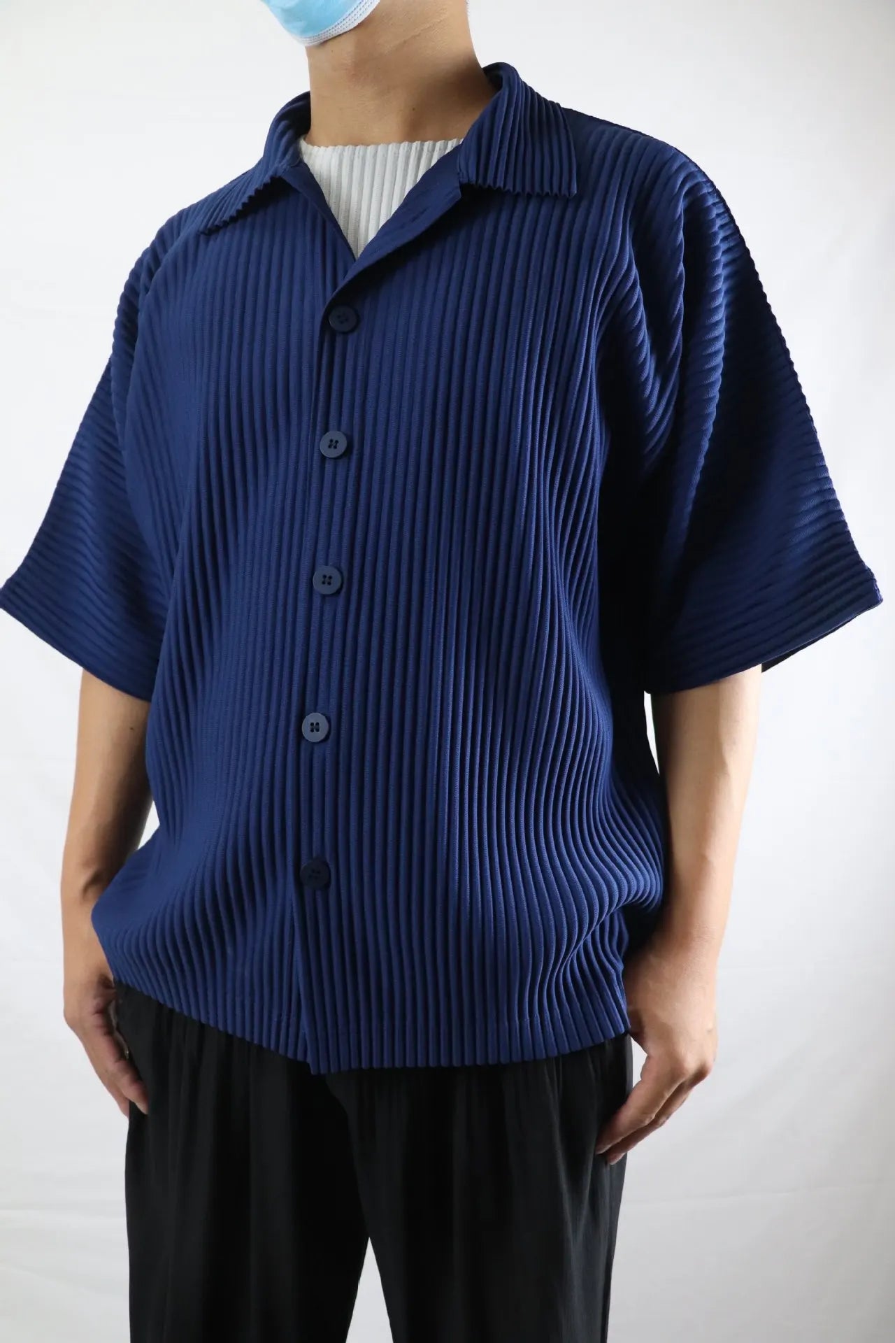 Chemise Plissée à Manches Courtes pour Homme, Cardigan Décontracté, Section Fine, Printemps Été 2024