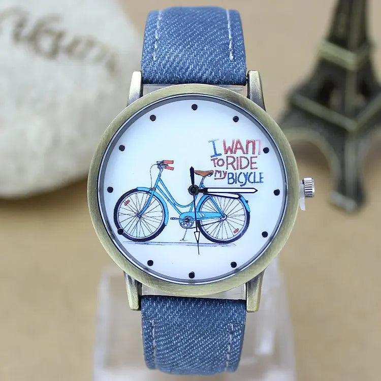 Montre à quartz décontractée pour femme, tissu Jean, bracelet en cuir,