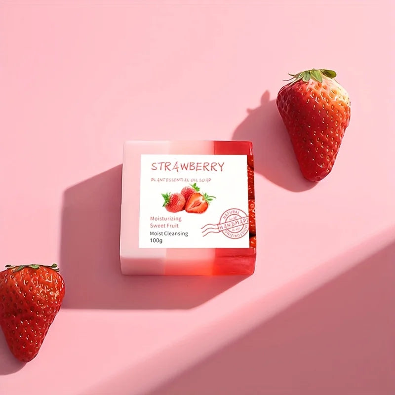 1 pièces x 100g de savon aux fraises nourrissant fait à la main – Mousse riche, nettoyage en profondeur et hydratant, parfait pour la maison et les voyages