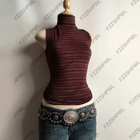 Mode rayure Goth esthétique imprimé graphique Y2k débardeur mode Hip Hop haut sans manches Unique haut court Streetwear gilet décontracté